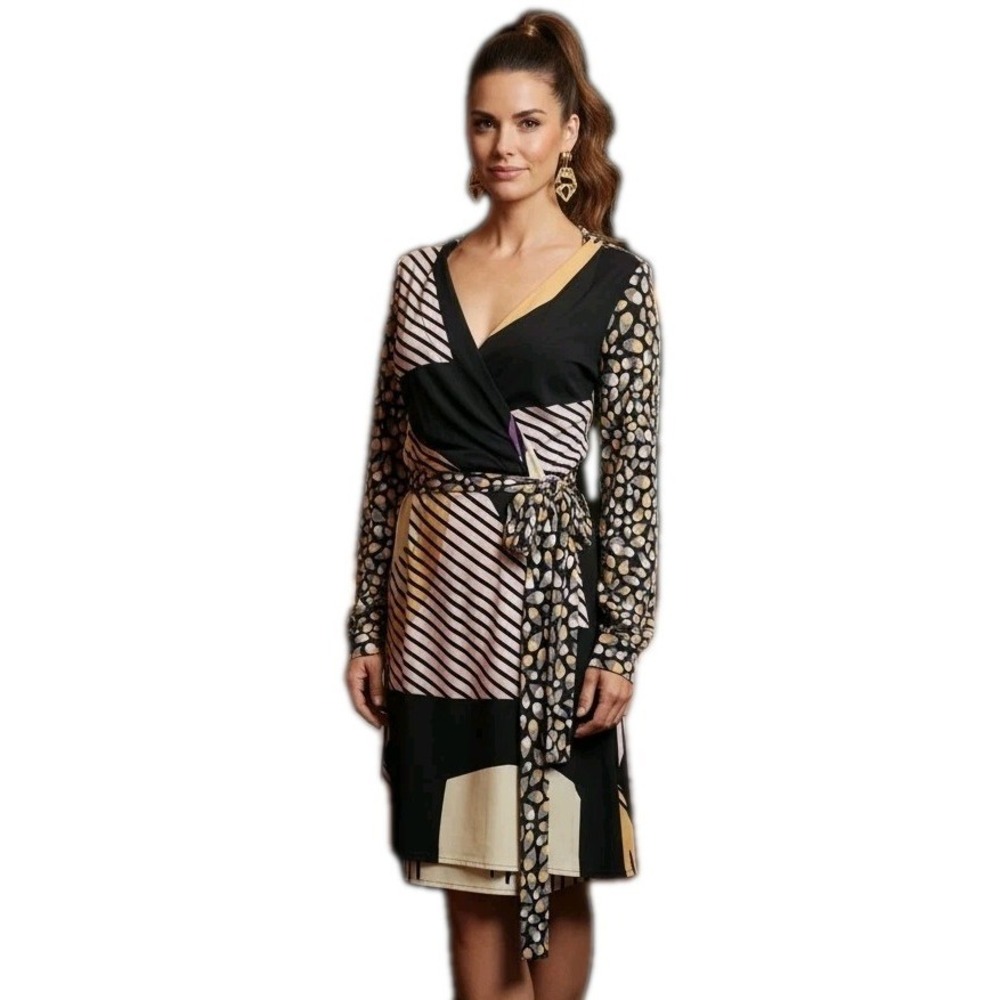 Issa London 100% Silk Jersey Hoodie Wrap Dress Boho Chic Geometric Wedding Guest - Picture 2 of 16
